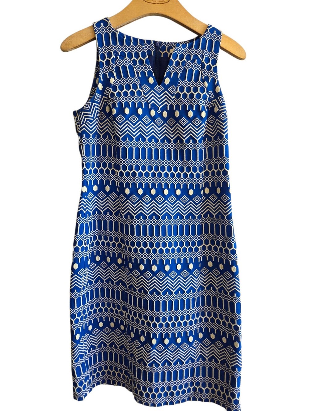 Boden Clara Pencil Dress Royal Blue White Geometric Midi Dress Sz 4L Career
